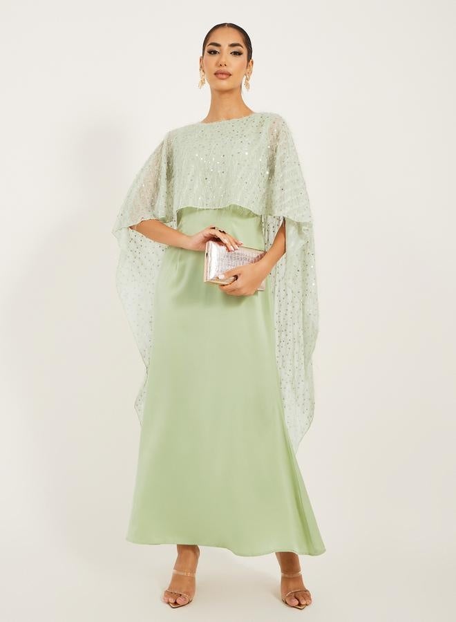 Styli Embellished Cape Sleeve A-Line Maxi Dress  - Image 1