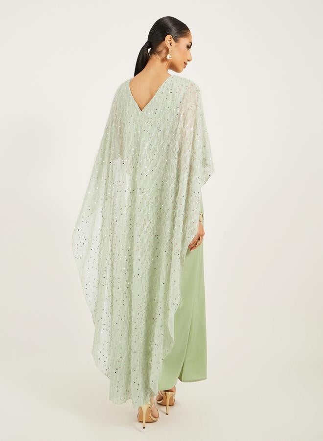 Styli Embellished Cape Sleeve A-Line Maxi Dress  - Image 5