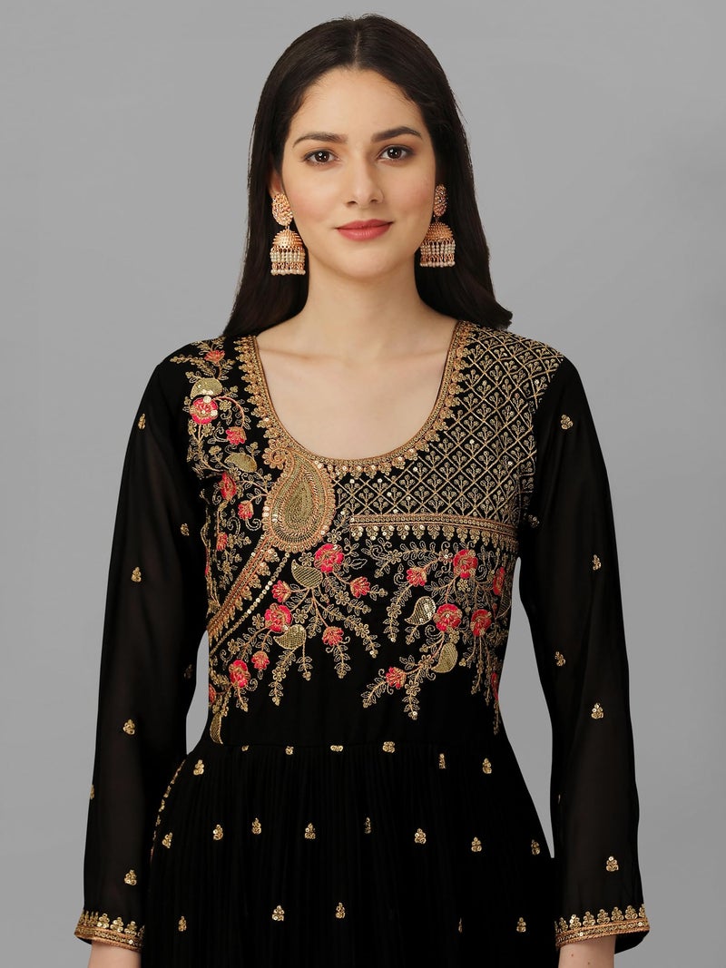 TRENDMALLS Women's Georgette Embroidery Salwar Suit Set Kurta Palazzo with Dupatta (G126-Black-XL) - Image 5