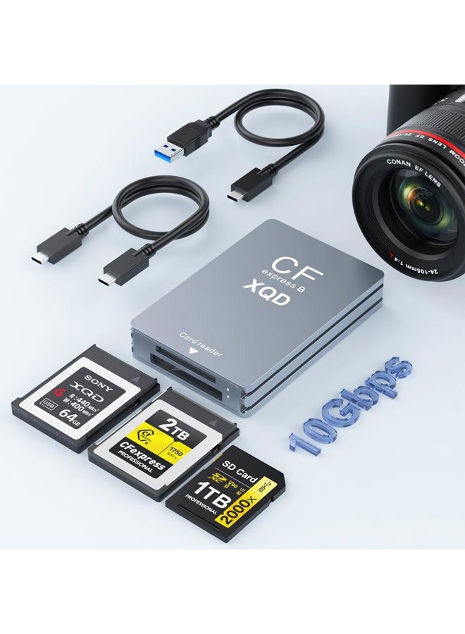 Rocketek CFexpress Type B/XQD/SD Card Reader, Aluminum Dual-Slot USB 3.2 (Gen 2) 10Gbps CF Express Card Adapter with USBC to USBC-A/C Cable,CFexpress Type B Card Memory Reader for Windows/Mac/Android/Linux - Image 1