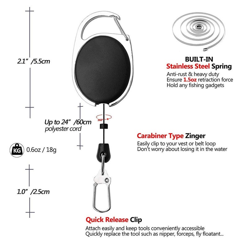 HiBD 6PCS Fishing Zinger Retractors with 360 Degree Rotation Buckle for Fishing Climbing Hiking Outdoor Sports - Image 4