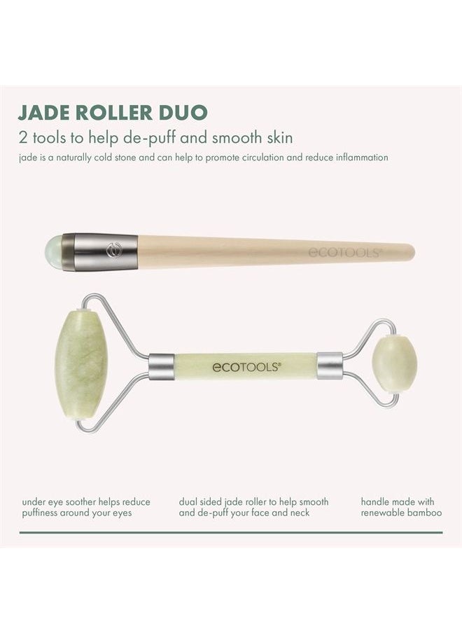 Ecotools - Beauty Skin Care Tool Jade Facial Roller and Eye Roller Duo, Face Roller and Massager, Skincare and Sculpting Tool, Reduces Under Eye Puffiness and Dark Circles, 2 Piece Set - Image 1