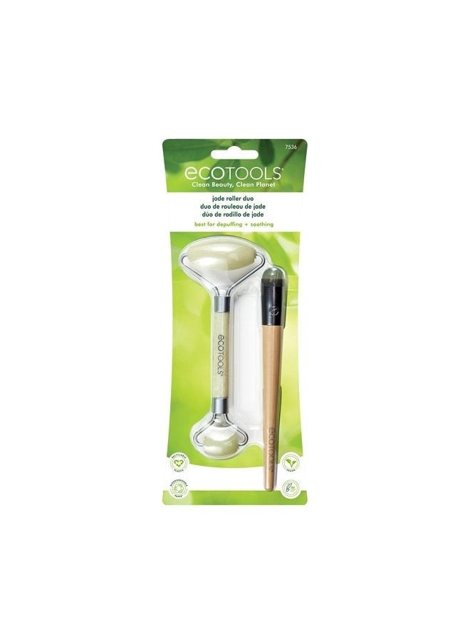 Ecotools - Beauty Skin Care Tool Jade Facial Roller and Eye Roller Duo, Face Roller and Massager, Skincare and Sculpting Tool, Reduces Under Eye Puffiness and Dark Circles, 2 Piece Set - Image 1