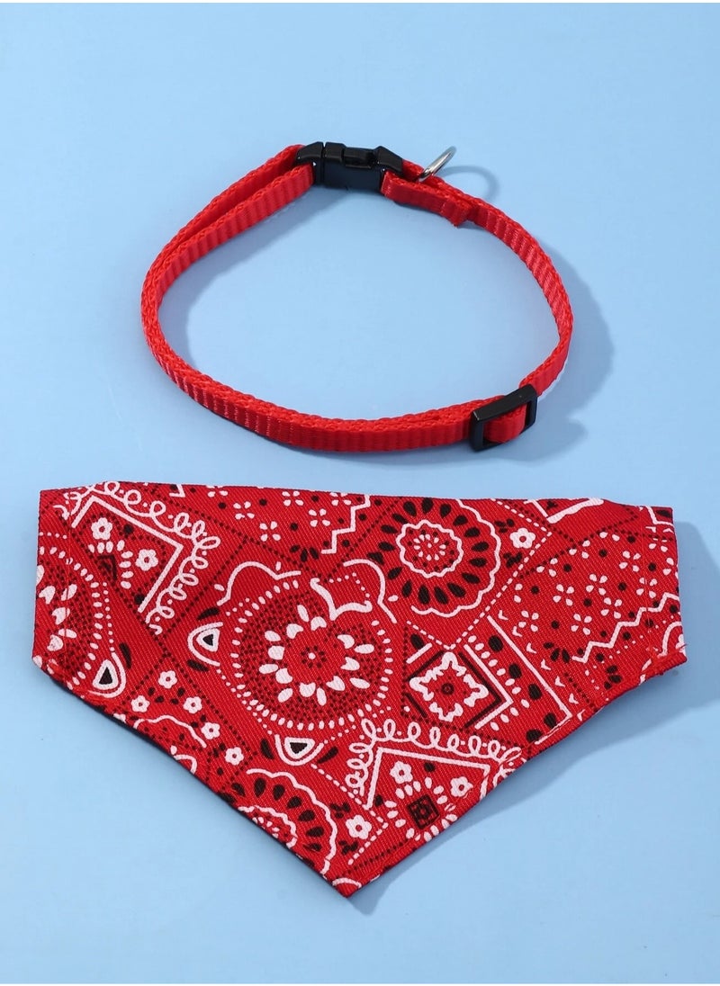 Generic Cute dog and cat collar with paisley design scarf in red, adjustable and made of durable fabric to ensure comfort for your pet. Size (cm22-40) Medium  - Image 1