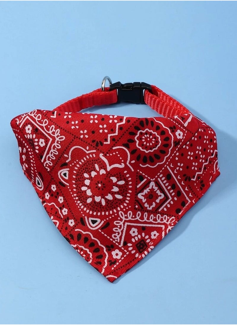Generic Cute dog and cat collar with paisley design scarf in red, adjustable and made of durable fabric to ensure comfort for your pet. Size (cm22-40) Medium  - Image 3