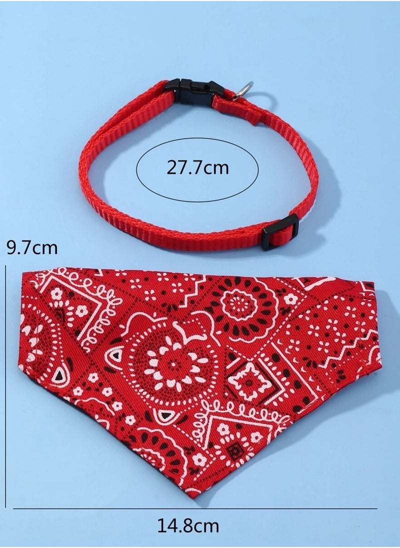 Generic Cute dog and cat collar with paisley design scarf in red, adjustable and made of durable fabric to ensure comfort for your pet. Size (cm22-40) Medium  - Image 5