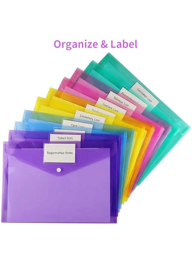 6 Pack Folders Plastic Envelopes, Letter A4 Size Poly File Envelopes with Label Pocket, Snap on for Home Work Office Organizer, 6 Colors - Image 2
