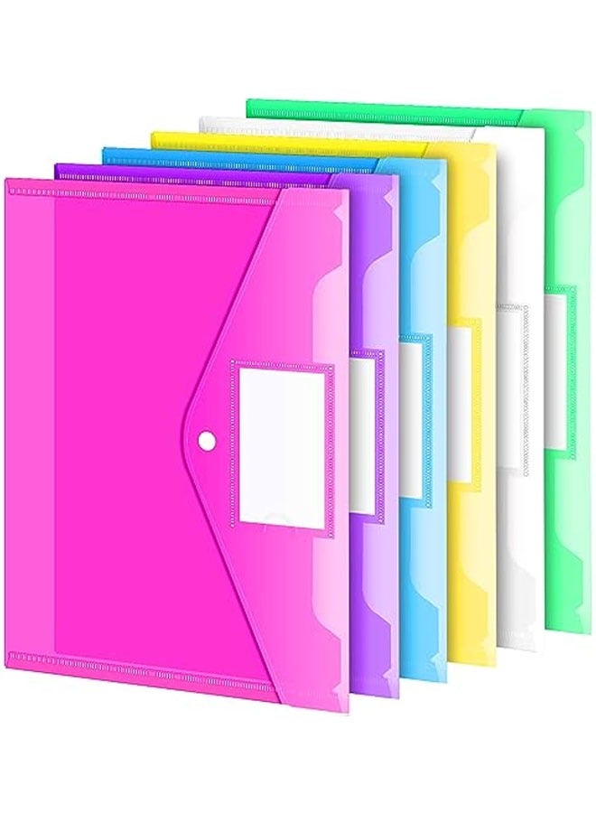 6 Pack Folders Plastic Envelopes, Letter A4 Size Poly File Envelopes with Label Pocket, Snap on for Home Work Office Organizer, 6 Colors - Image 1