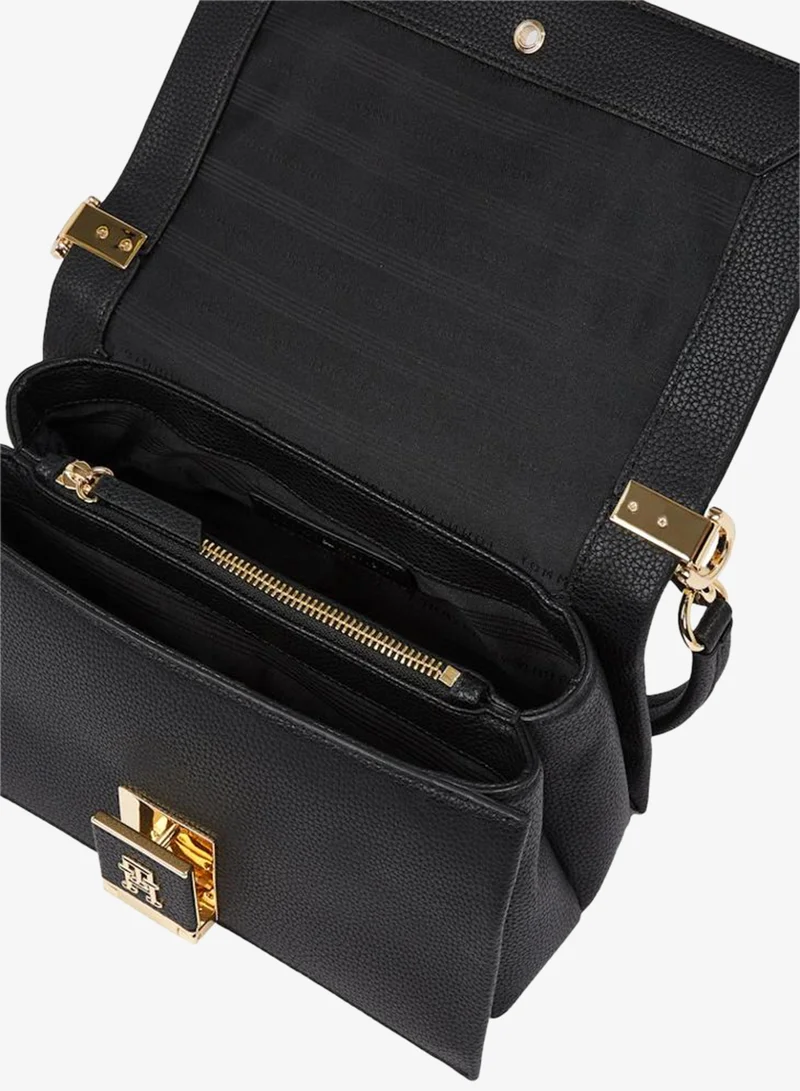 Tommy Hilfiger Black TH Monogram Flap Crossbody Bag for Women | Best Price UAE