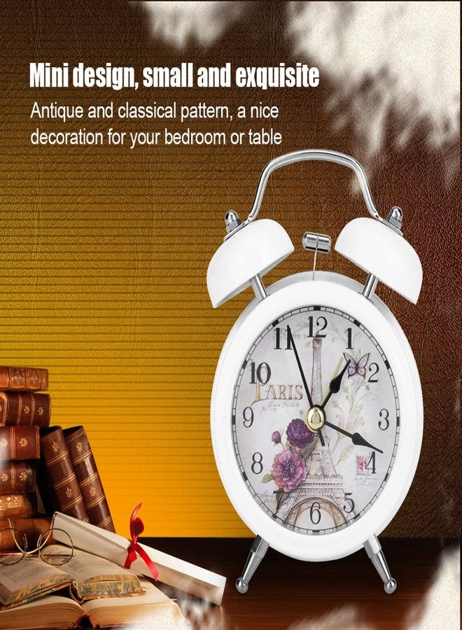 Garosa Alarm Clock for Bedroom, Classic Retro Ultra-Quiet Metal Quartz Clock with Backlight for Desk Cupboard Bedside Travel(White) - Image 2