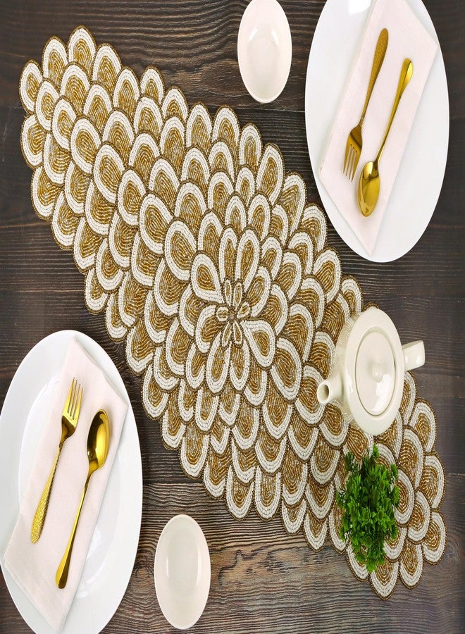 CLEENTABLE Beaded Table Runners 36 Inches, Hand Beaded Decorative Farmhouse Glitz Table Runner for Christmas Wedding Baby Shower Bridal Shower, Seasonal Winter Holiday Kitchen Dining Table - Image 3