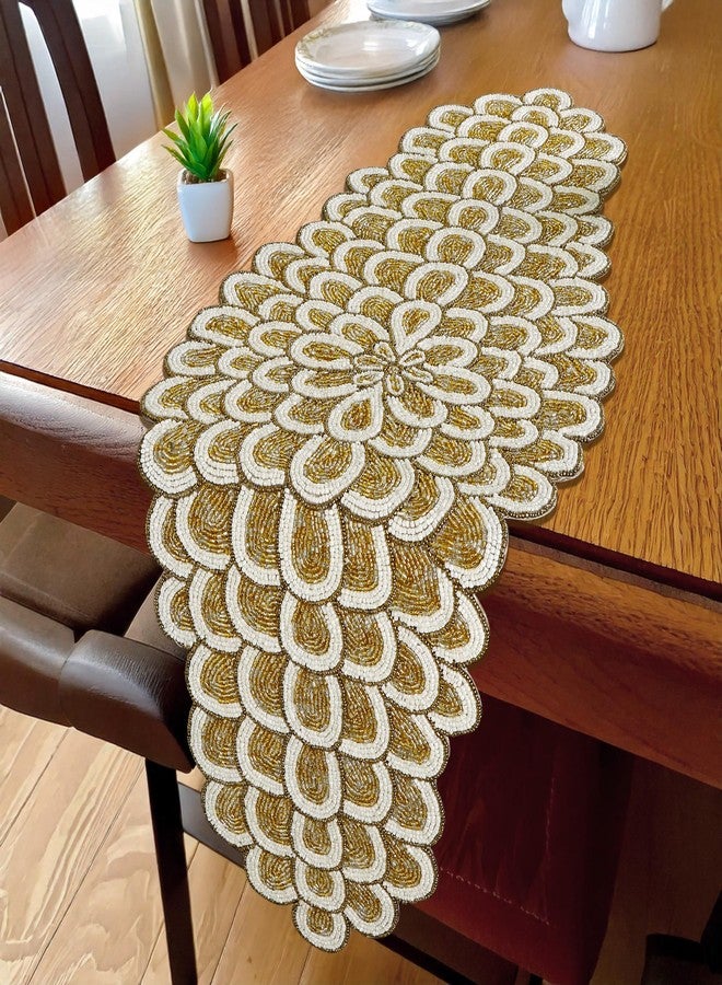 CLEENTABLE Beaded Table Runners 36 Inches, Hand Beaded Decorative Farmhouse Glitz Table Runner for Christmas Wedding Baby Shower Bridal Shower, Seasonal Winter Holiday Kitchen Dining Table - Image 2