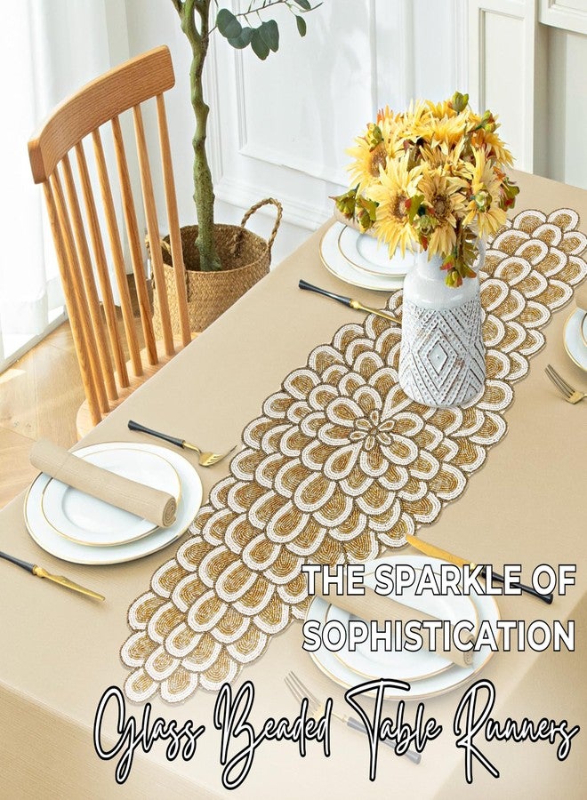 CLEENTABLE Beaded Table Runners 36 Inches, Hand Beaded Decorative Farmhouse Glitz Table Runner for Christmas Wedding Baby Shower Bridal Shower, Seasonal Winter Holiday Kitchen Dining Table - Image 5