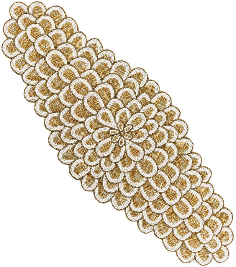 CLEENTABLE Beaded Table Runners 36 Inches, Hand Beaded Decorative Farmhouse Glitz Table Runner for Christmas Wedding Baby Shower Bridal Shower, Seasonal Winter Holiday Kitchen Dining Table - Image 1