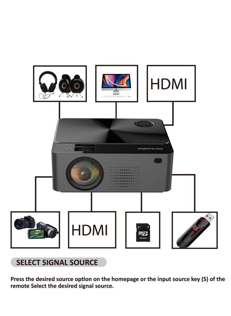 Datazone - Datazone WiFi Projector, Smart Bluetooth Projector Supports 1080P Video and Films, 2800 Lumens and 150-Inch Max Screen Compatible with iOS, Android, Windows, TV, PS5, Model 4005 - Image 1