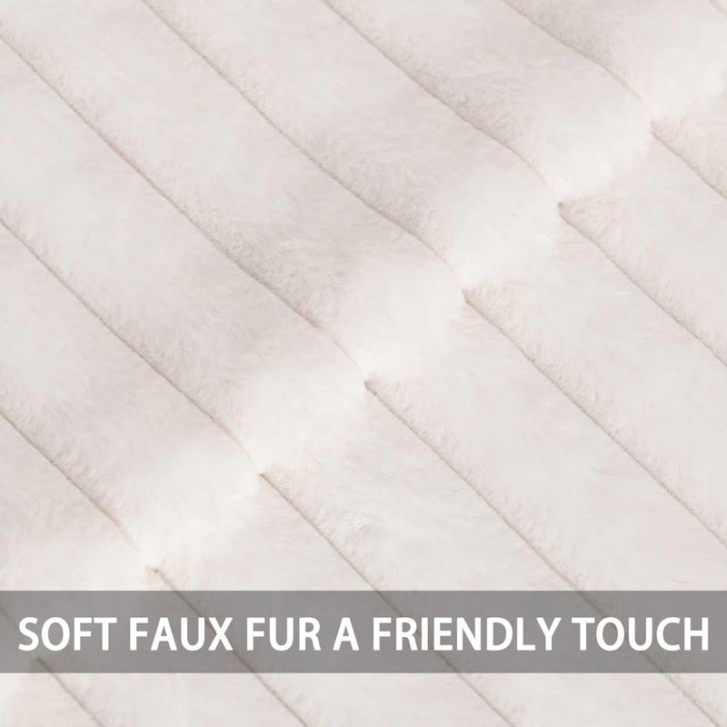 Aegero Pack of 2 Faux Fur Christmas Throw Pillow Covers 18x18 Inch, Soft Plush Striped Neutral Couch Pillow Cover, with Velvet Back Modern Home Decor for Sofa Living Room Couch Bed Cream White - Image 3