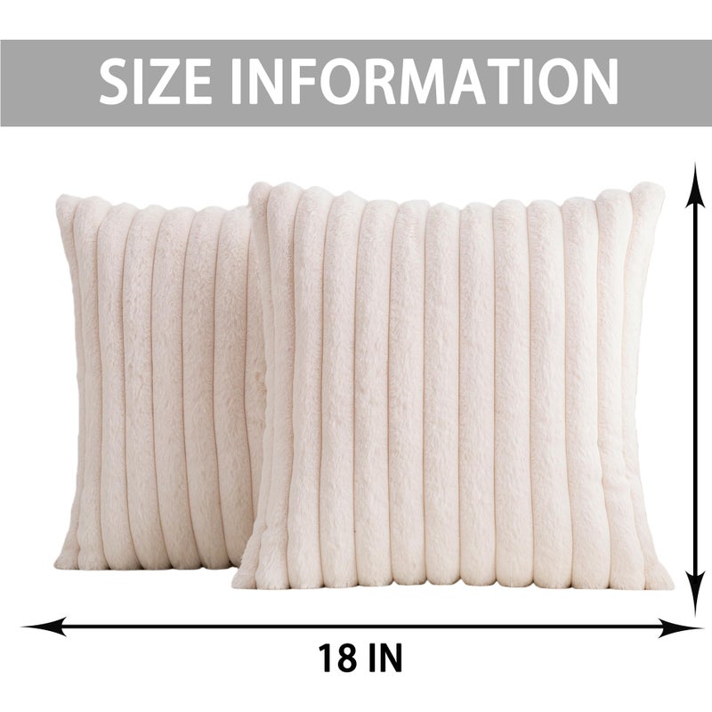 Aegero Pack of 2 Faux Fur Christmas Throw Pillow Covers 18x18 Inch, Soft Plush Striped Neutral Couch Pillow Cover, with Velvet Back Modern Home Decor for Sofa Living Room Couch Bed Cream White - Image 4