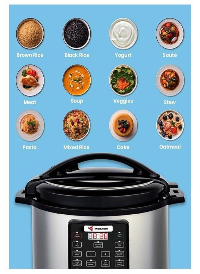 Mebashi MEBASHI Japan 1600W 12L Digital Electric Pressure Cooker 13-in-1 Multi-Function Cooker with Over 10 Safety Features - (1600W) Black (ME-PC812)  - Image 5