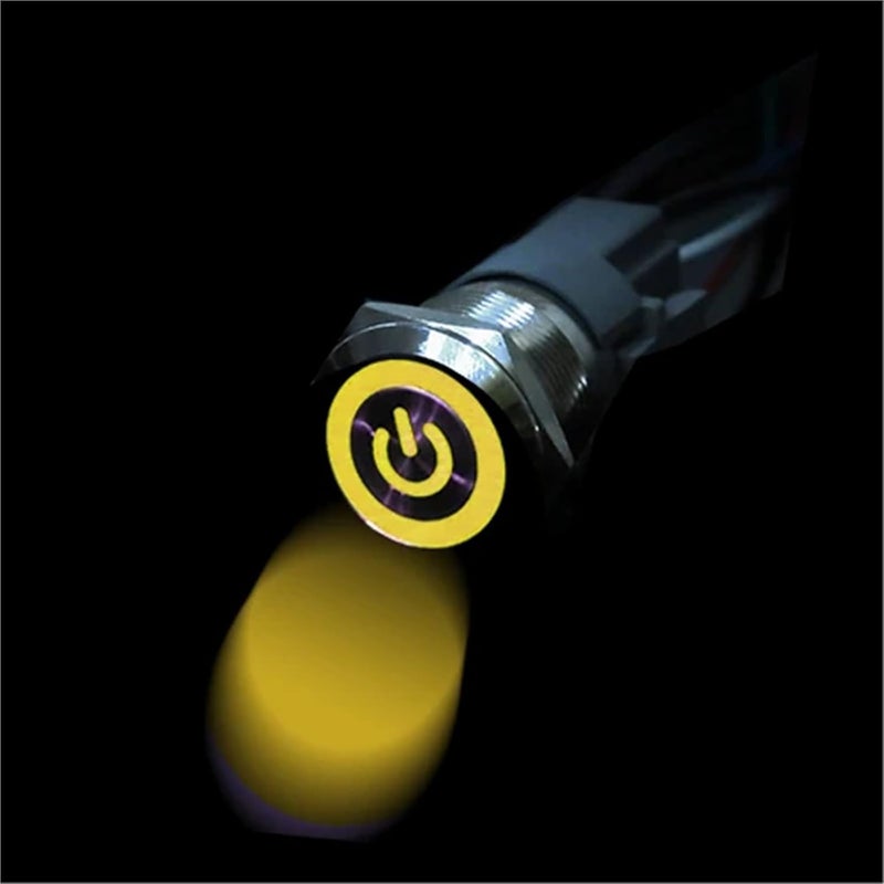 مفتاح ضغط الطاقة الأصفر 19 مم، 12-24 فولت، مقاوم للماء، ذاتي القفل، قابل لإعادة الضبط - Image 3