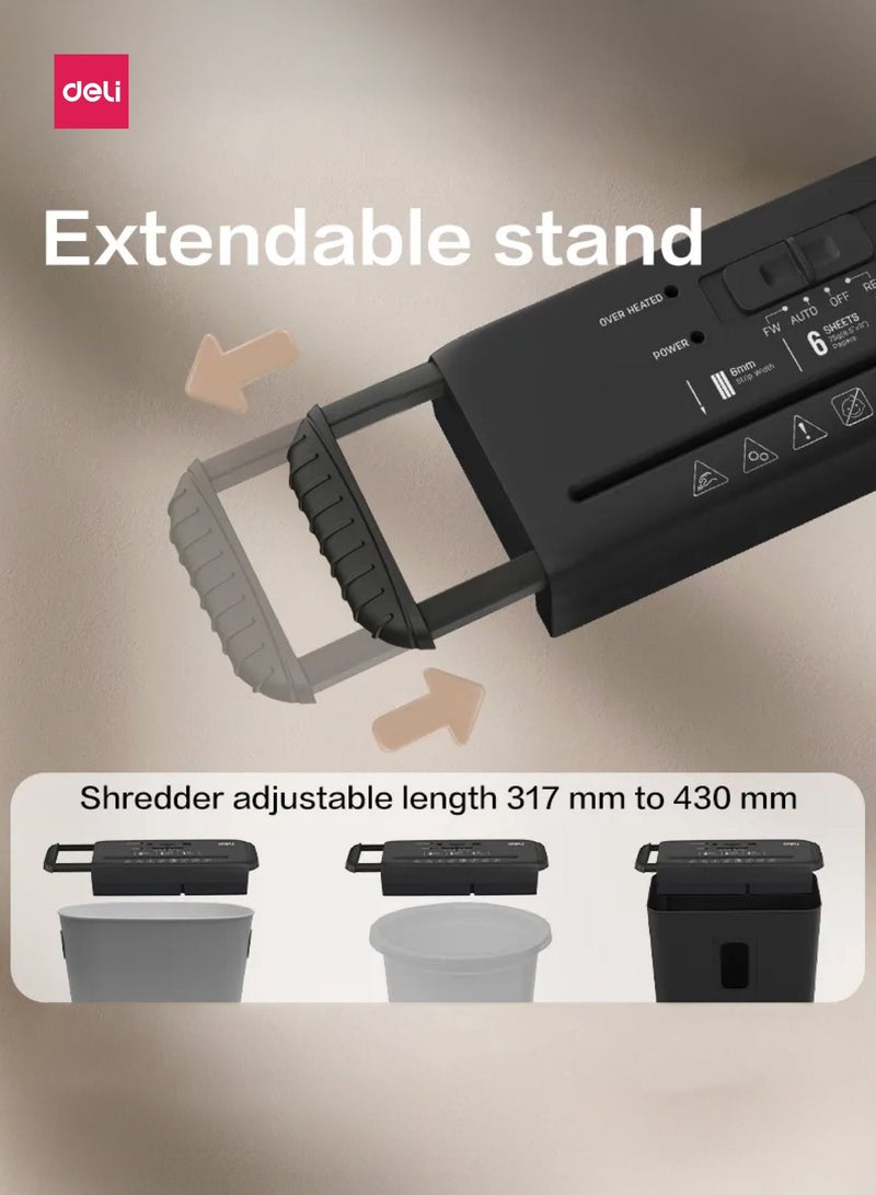 ديلي آلة تمزيق الورق ET102SC بنظام القص الشريطي، سعة 6 أوراق، سلة 12 لتر، حجم صغير للمكاتب - Image 2