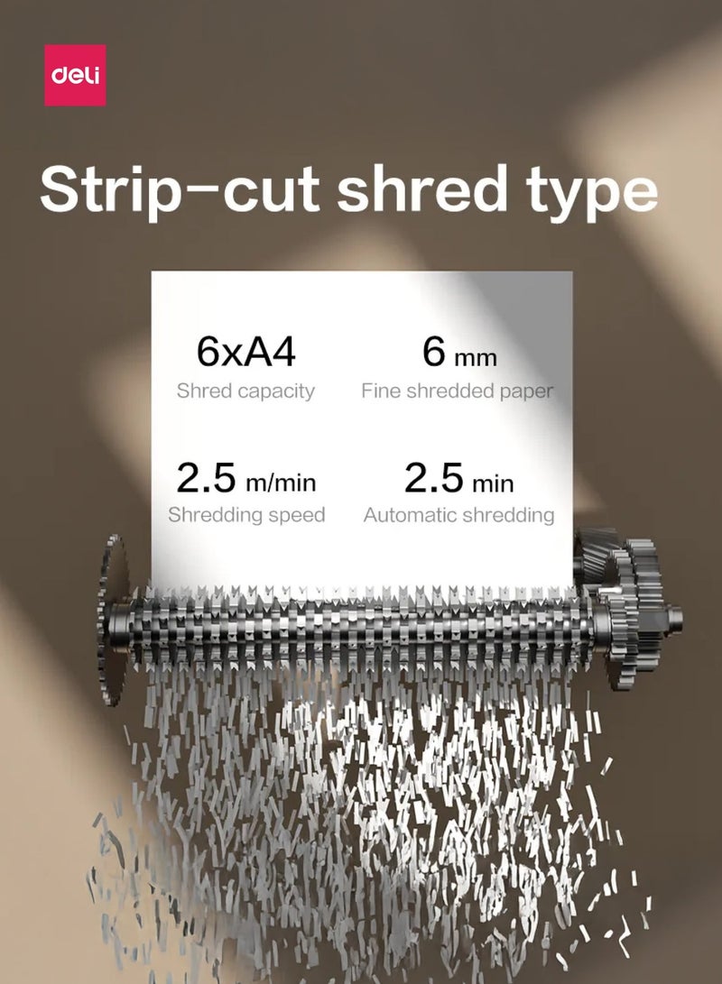 ديلي آلة تمزيق الورق ET102SC بنظام القص الشريطي، سعة 6 أوراق، سلة 12 لتر، حجم صغير للمكاتب - Image 3