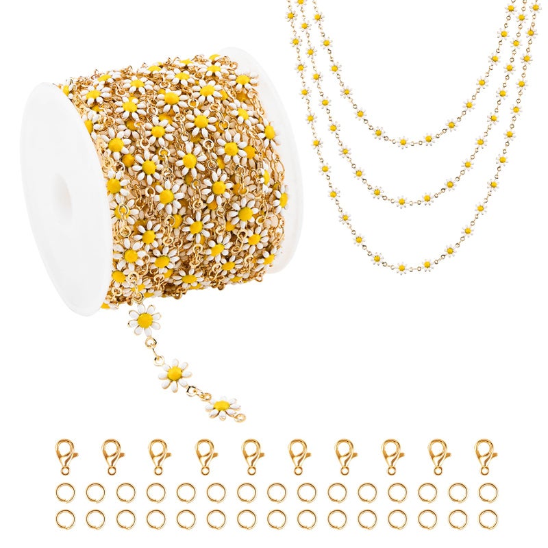 YOUBEIYEE 164 Feet White Daisy Chains for Jewelry Making Gold Plated Brass Chains Bulk for Women Necklace Bracelet DIY Jewelry Making Chain Roll