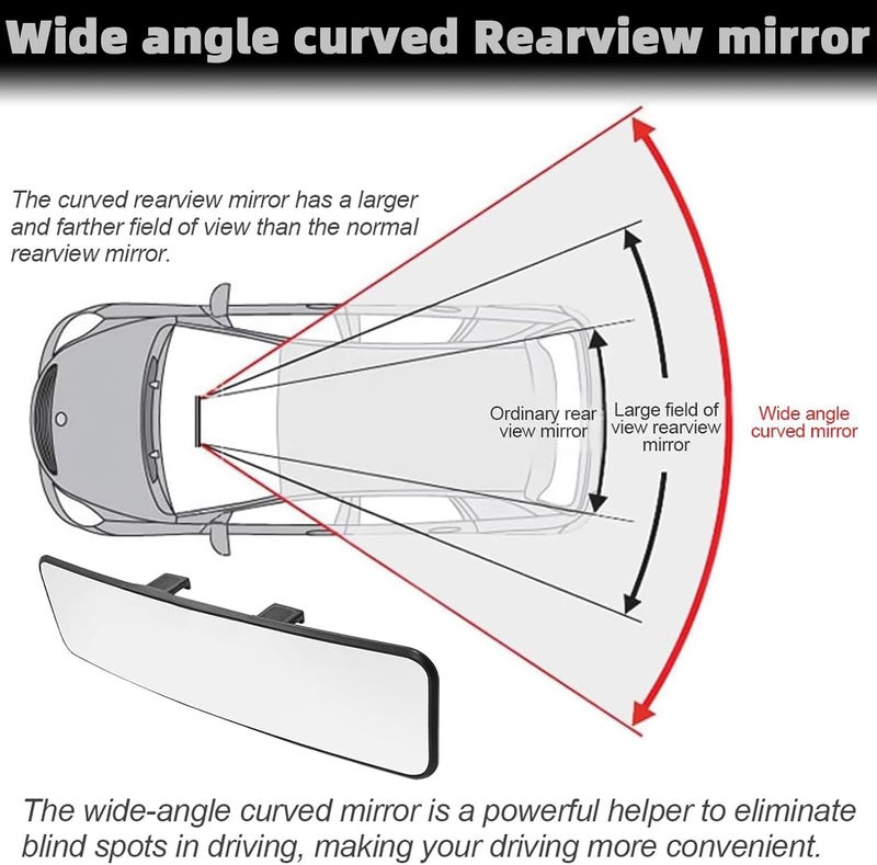 Massmot Car Rear View Mirror Interior Mirror Wide Angle Panorama Safety Mirror Interior Mirror Large Vision Mirror 1Pcs (Black-1) - Image 5