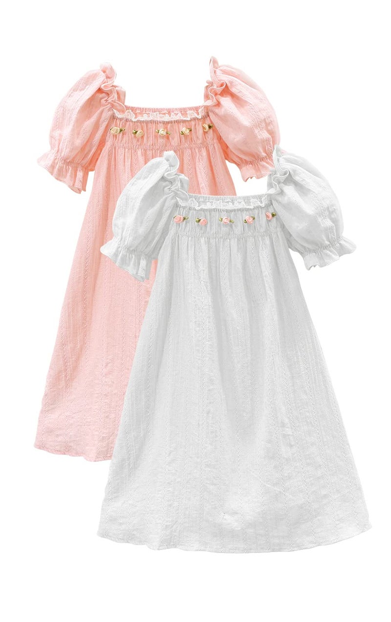 BANGSAUR Girls' Vintage Dresses, Cotton Princess Sleepshirts, Kids 3-12 Years - Image 1