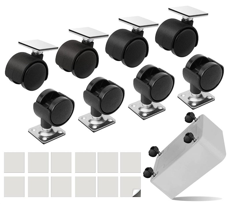 Cofufu 8 PCS 1" Free Punching Pastable Plate Caster with Stickers and Screws, Self Adhesive Swivel 360° Rotation Universal Wheel, for Small Appliances, Furniture, Trash Can, Storage Box - Image 1