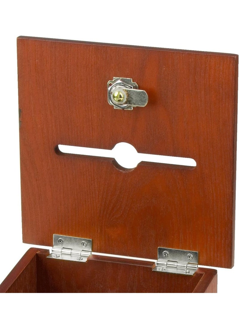 Displays2go Wood Suggestion Box Ballot Box with Side Pocket Locking Hinged Lid and Pen for Wall or Counter  Medium Oak Ballots Not Included  - Image 4