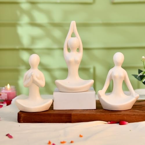 CraftVatika Home Decor Decoration Items for Living Room, Modern Art Lady Yoga Posture Set of 3, Decorative Showpiece Gift for Women, Housewarming Wedding Gifts, Office Shelf Decorations - Image 1