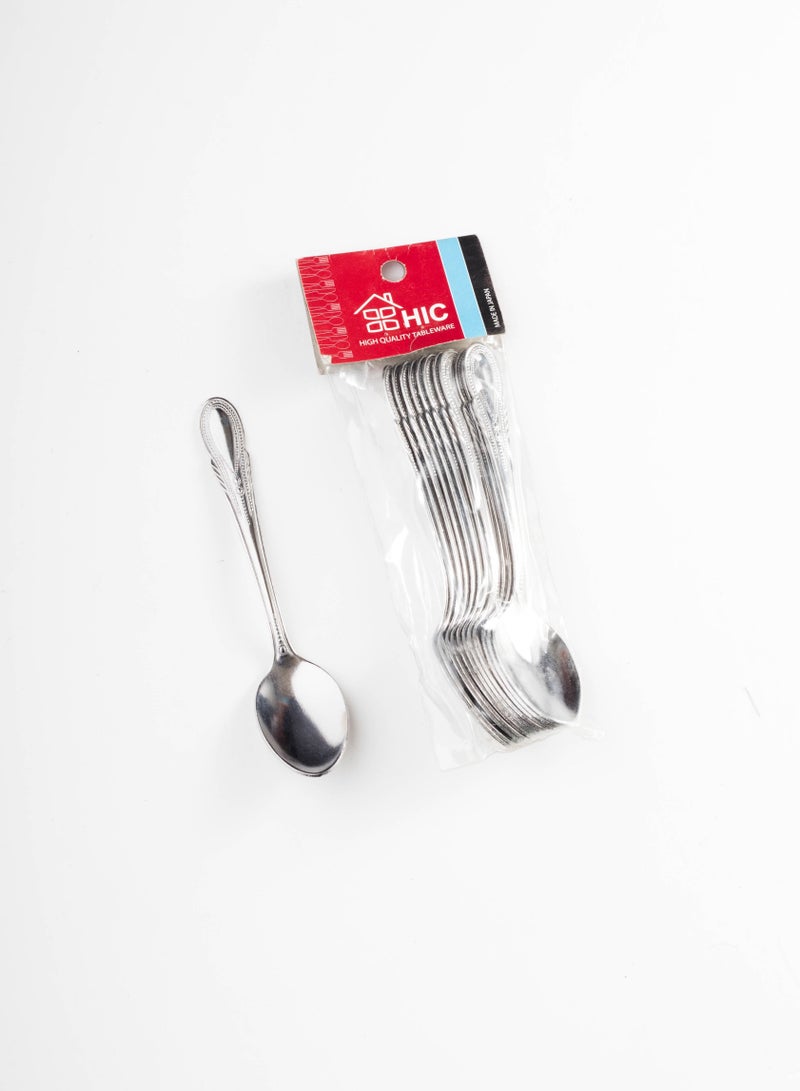 Hic 12-Piece Stainless Steel dessert spoon Set Silver