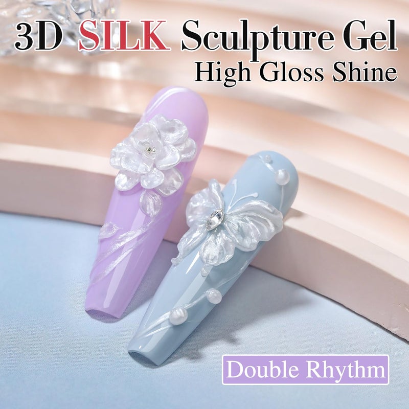 Double Rhythm 3D Nail Gel Pearl Solid Sculpting Gel for Nail Art Non-Sticky Hard Gel for Building Carving Molding Nail Extension Soak Off UV/LED Nail Art Salon Home DIY 0.5 Oz (Silver-Silk 01) - Image 3