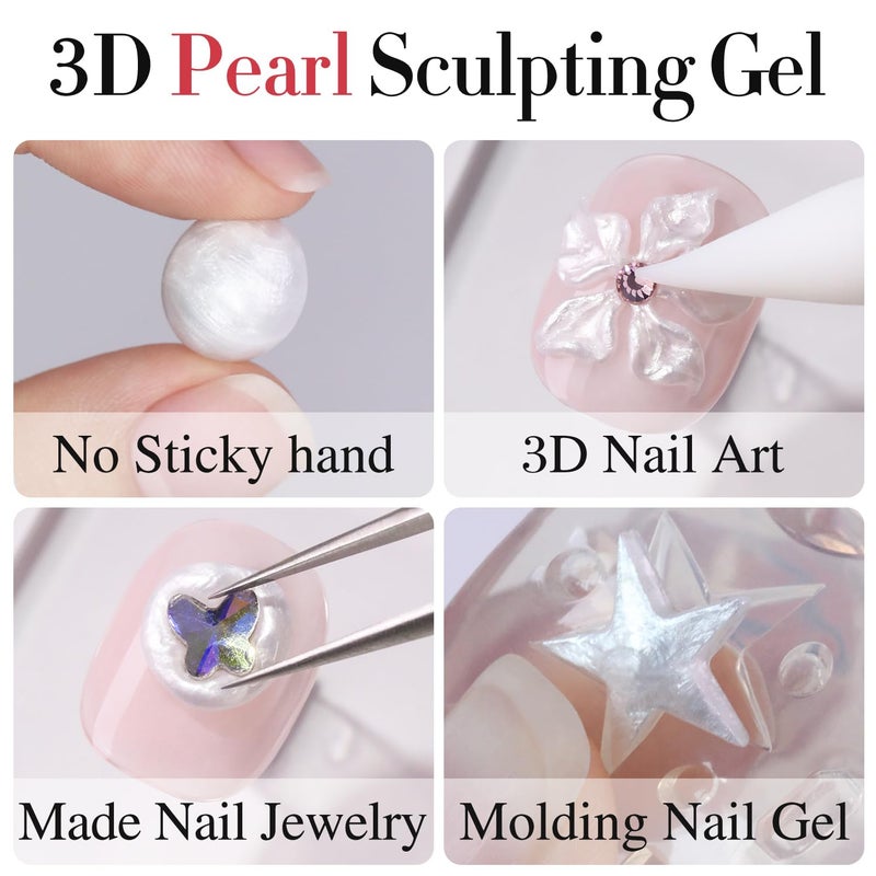 Double Rhythm 3D Nail Gel Pearl Solid Sculpting Gel for Nail Art Non-Sticky Hard Gel for Building Carving Molding Nail Extension Soak Off UV/LED Nail Art Salon Home DIY 0.5 Oz (Silver-Silk 01) - Image 2