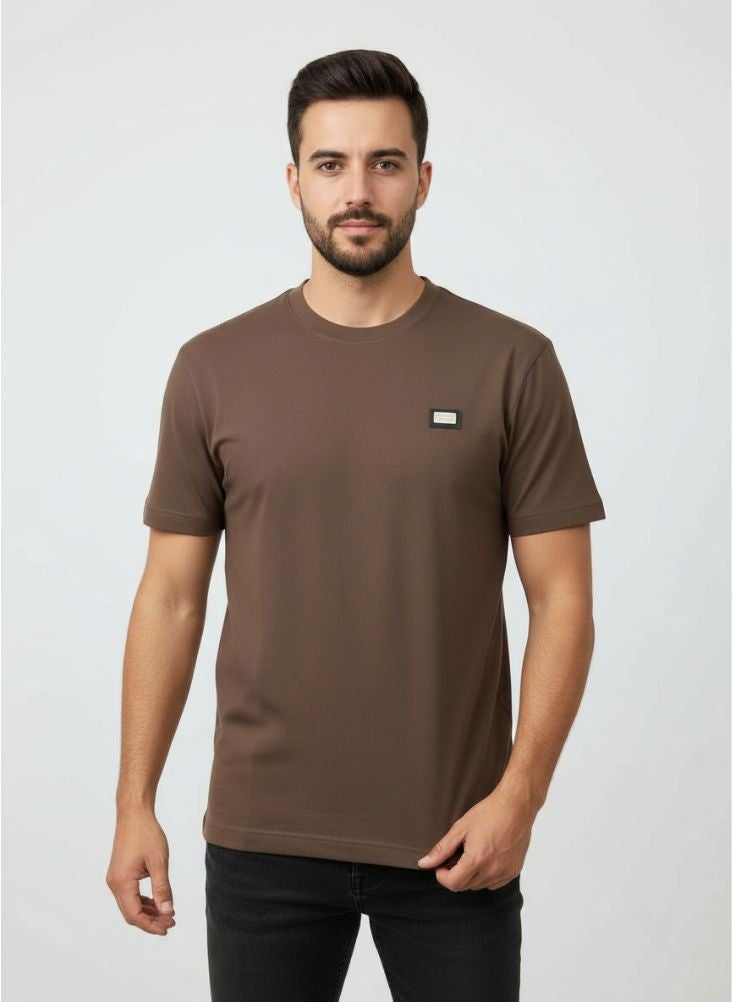 Premium Solid Brown Crew Neck T-Shirt for Men – Minimalist Smart Casual Style - Image 1