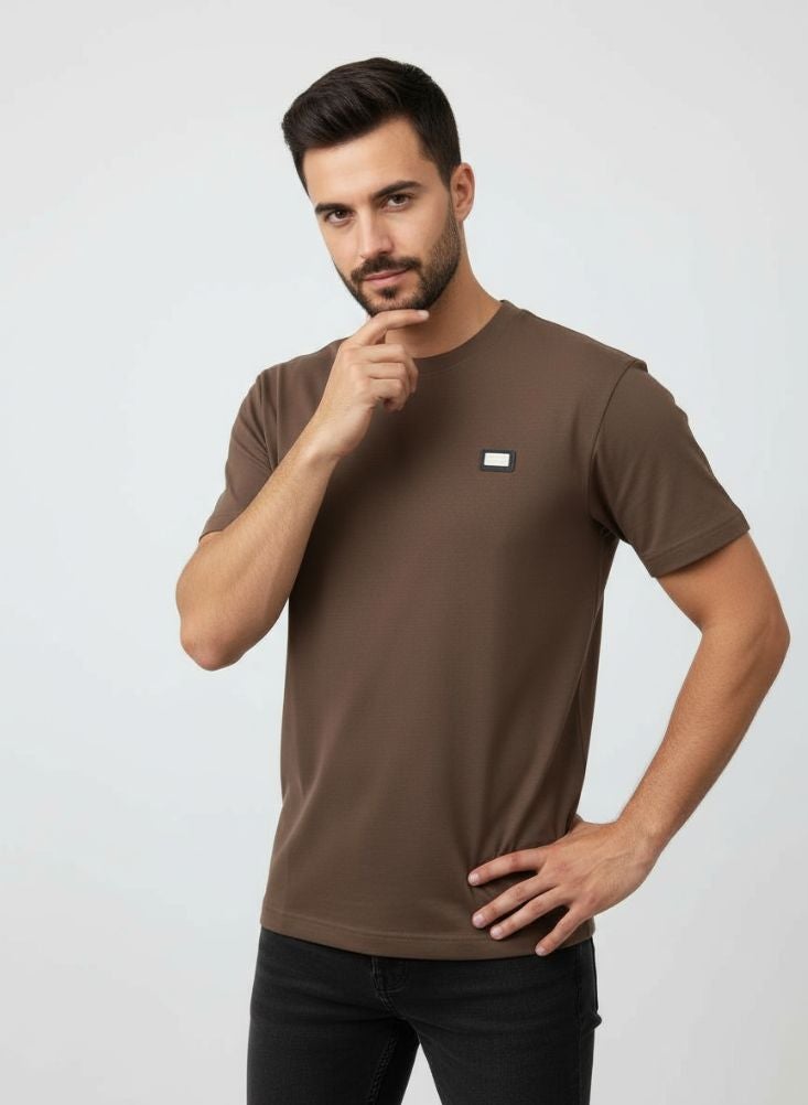 Premium Solid Brown Crew Neck T-Shirt for Men – Minimalist Smart Casual Style - Image 3