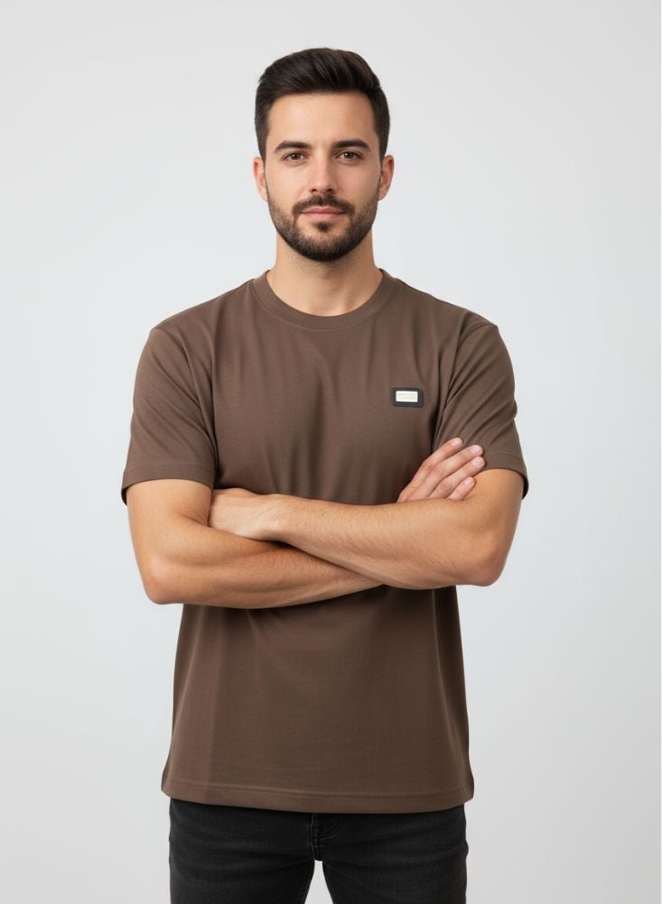 Premium Solid Brown Crew Neck T-Shirt for Men – Minimalist Smart Casual Style - Image 2