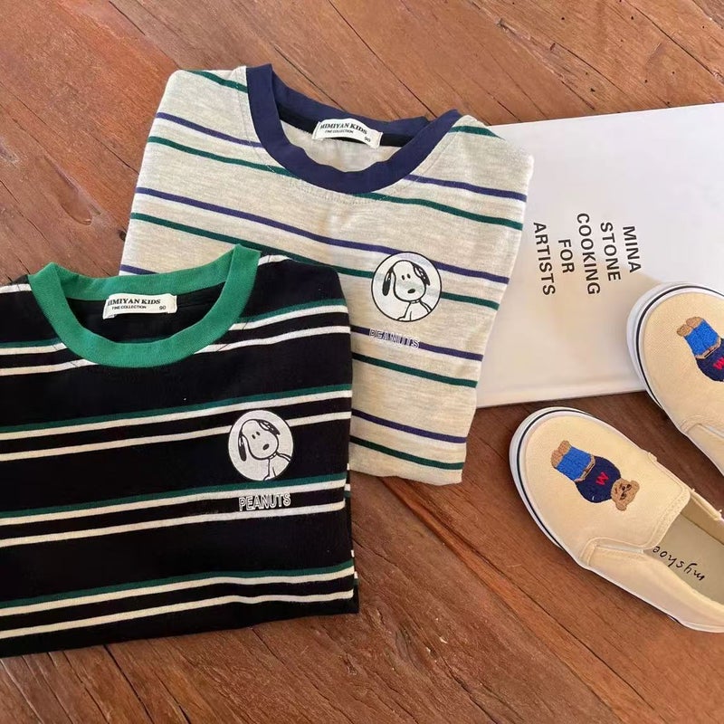 2025 Children'S Cotton T-Shirt Boy'S Loose Breathable Crewneck Top Baby'S Fashionable Striped Cartoon Printed Short Sleeve - Image 5