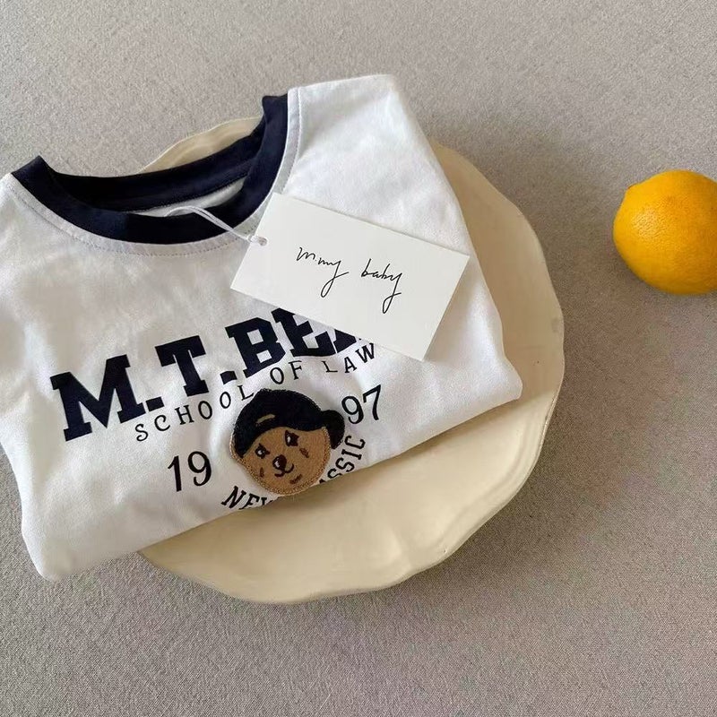 2025 Children'S Cotton T-Shirt Boy'S Loose Breathable Crewneck Top Baby'S Fashionable Striped Cartoon Printed Short Sleeve - Image 1