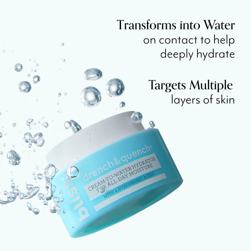 Bliss Drench & Quench Hyaluronic Acid Cream to Water Moisturizer | Lightweight Face Cream with 4 Types of Hyaluronic Acid for All Day Hydration and Plump Skin | Clean Vegan & Cruelty Free 1.7 fl oz - Image 3