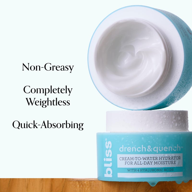 Bliss Drench & Quench Hyaluronic Acid Cream to Water Moisturizer | Lightweight Face Cream with 4 Types of Hyaluronic Acid for All Day Hydration and Plump Skin | Clean Vegan & Cruelty Free 1.7 fl oz - Image 4