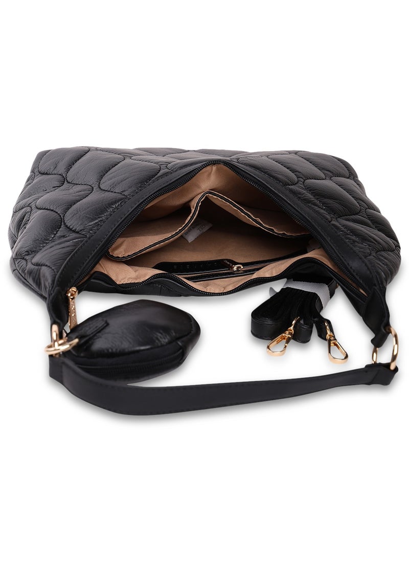 CAPRESE - Caprese Briar Abstract Black Faux Leather Medium Hobo Handbag - Image 1