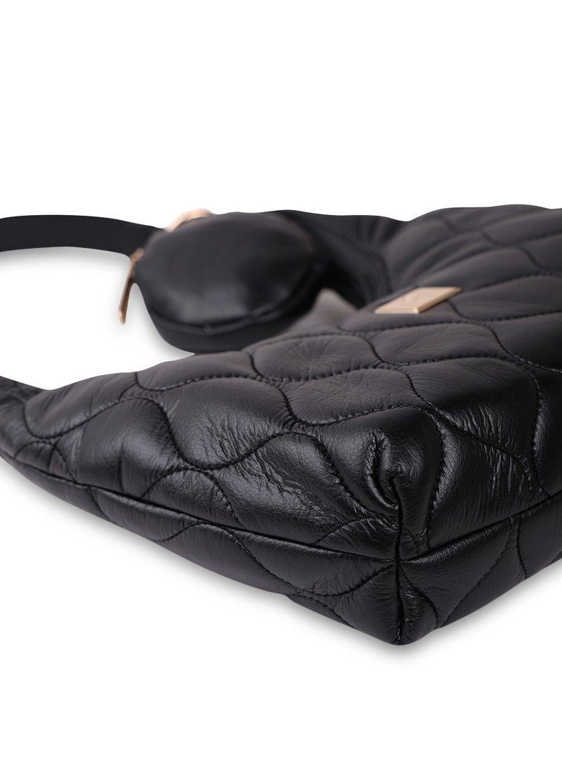 CAPRESE - Caprese Briar Abstract Black Faux Leather Medium Hobo Handbag - Image 1