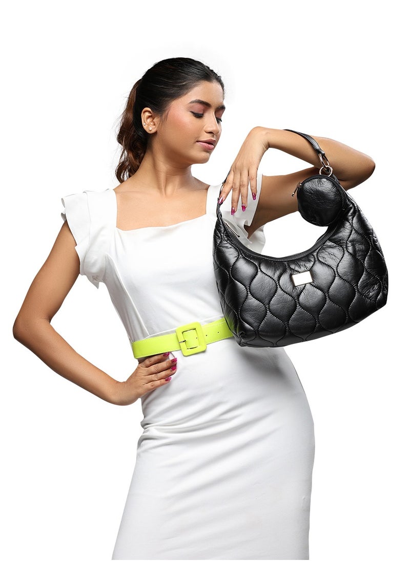 CAPRESE - Caprese Briar Abstract Black Faux Leather Medium Hobo Handbag - Image 1