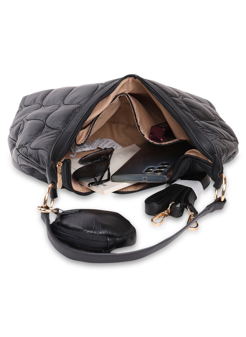 CAPRESE - Caprese Briar Abstract Black Faux Leather Medium Hobo Handbag - Image 1