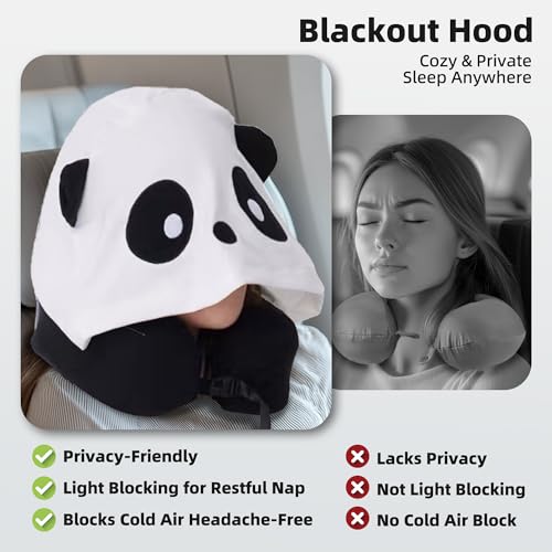 ALLINCOZY PrivacyFriendly Hooded Travel Pillow for Kids Adults SensoryFriendly Memory Foam Neck Support for Airplane Car Train Breathable Fabric Portable Ultimate Comfort Panda - Image 3