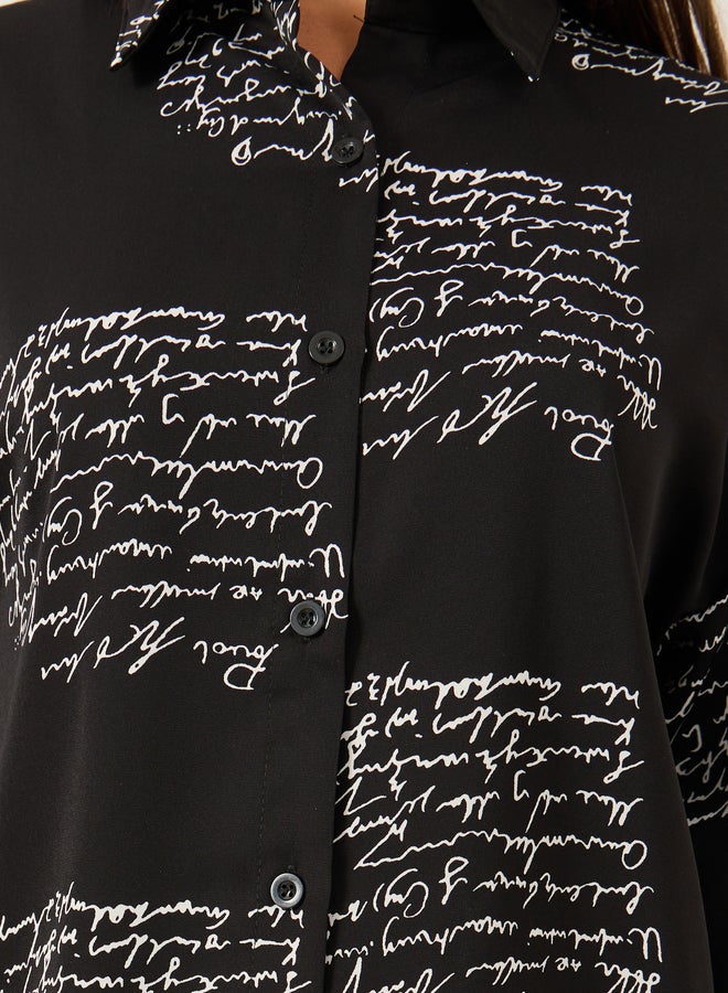 Styli Printed Spread Collar Oversized Shirt  - Image 4