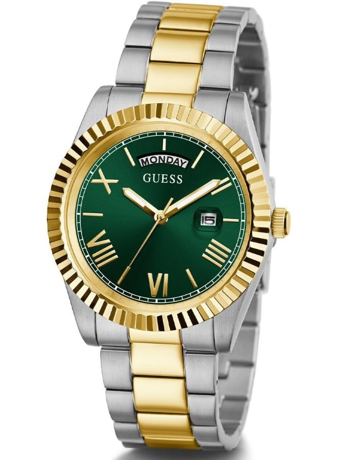 GUESS MENS DRESS Watch Round Case Green Dial 2-Tone Stainless Steel Bracelet - Image 2