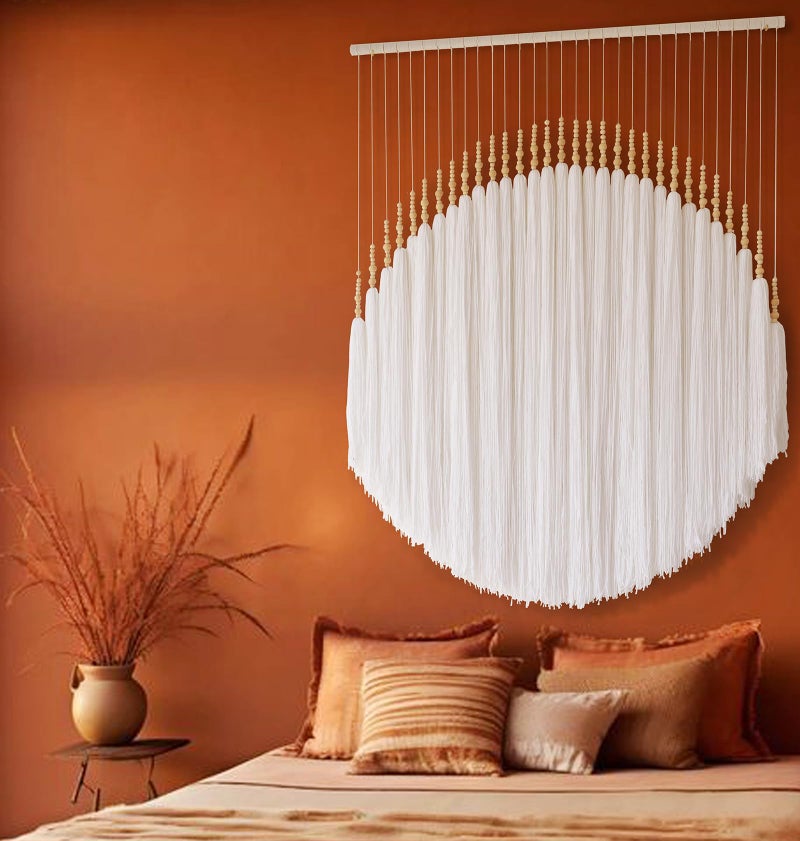 IOWER Boho Wall Decor Yarn Wall Hanging Macrame Wall Hanging Fiber Wall Art White Beads Tassel Wall Decor Boho Chic Home Decor 39 W x 55 L - Image 2