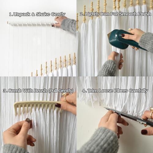 IOWER Boho Wall Decor Yarn Wall Hanging Macrame Wall Hanging Fiber Wall Art White Beads Tassel Wall Decor Boho Chic Home Decor 39 W x 55 L - Image 3